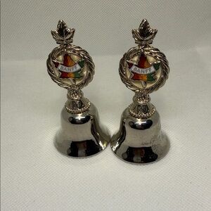 Silver Tone Canada Souvenir Bells with Banff Emblem 1990 One Pair
